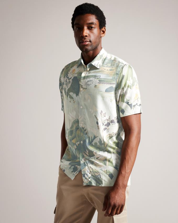 Chemises Ted Baker Short Sleeve Botanical Blanche Homme | ABD-08642283